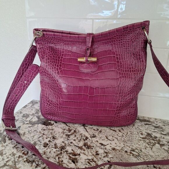 Longchamp Roseau Croc Embossed Crossbody Bag - Picture 1 of 12